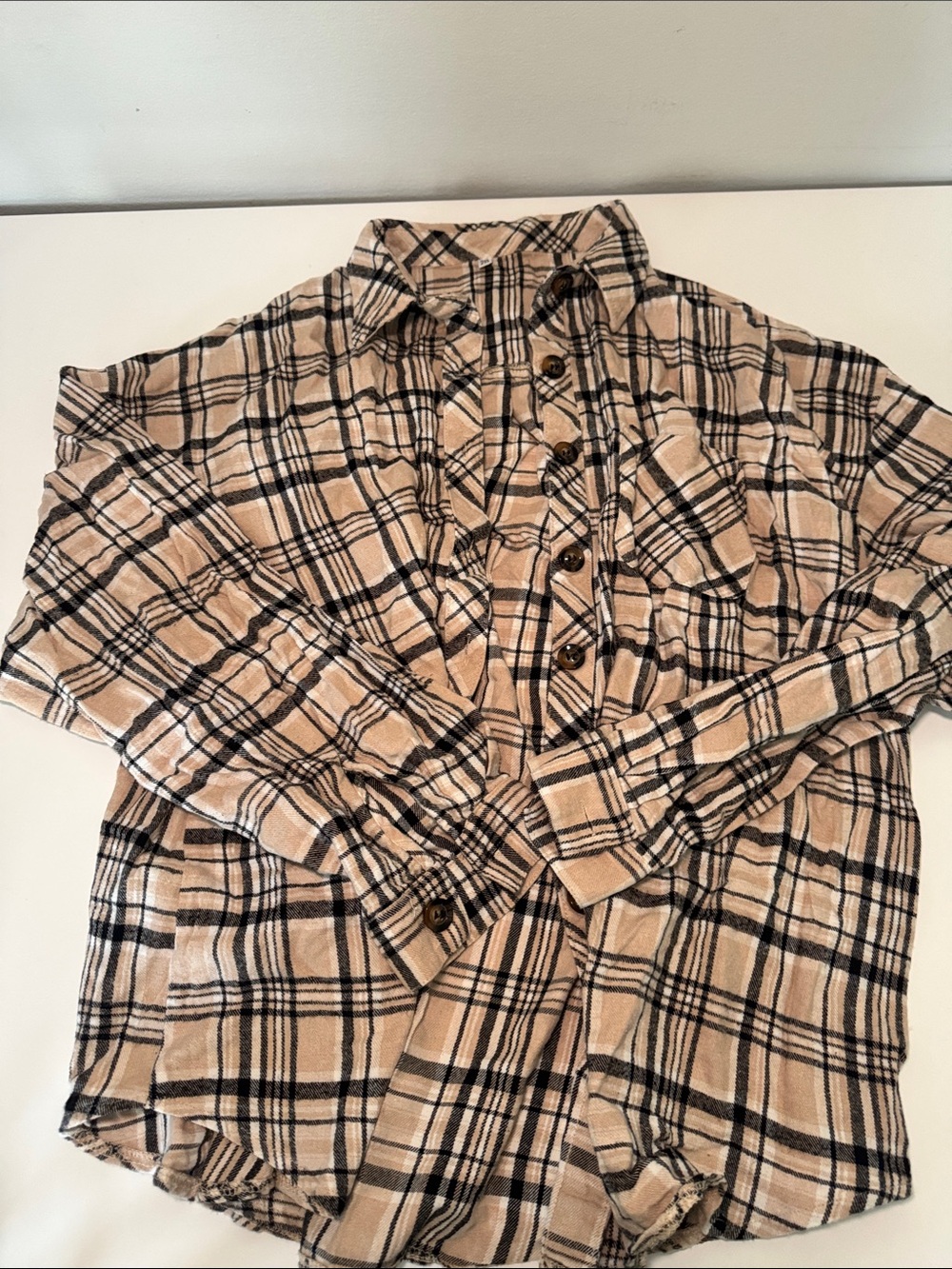 Beige Plaid Button-Up Shirt 2XL